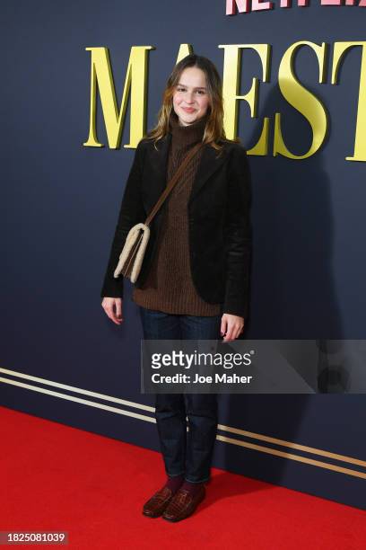 Clara Rugaard attends the "Maestro" Special Screening at Picturehouse Central on December 01, 2023 in London, England.