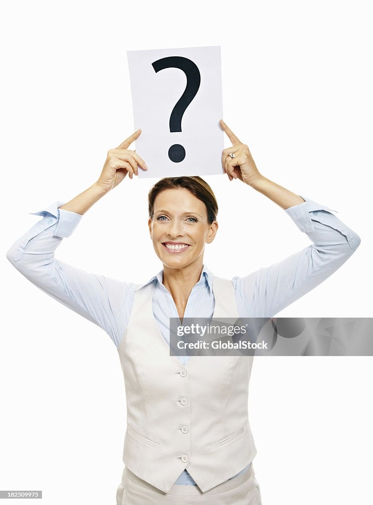 Question Sign Woman Cute Business Woman Holding A Question Mark Sign On White High-Res ...