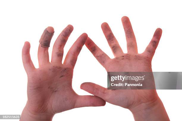 dirty little hands - bandaged thumb stock pictures, royalty-free photos & images