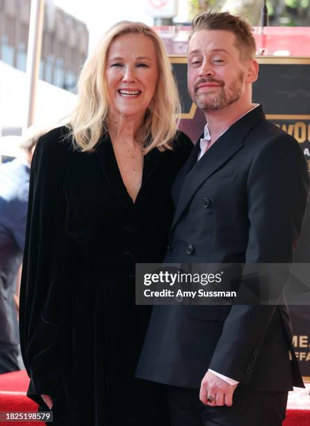 Catherine O'Hara and Macaulay Culkin attend the ceremony honoring Macaulay Culkin with a Star on the Hollywood Walk of Fame on December 01, 2023 in...