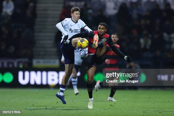 Mads Frokjær-Jensen of Preston North End battles for possession with qpr20during the Sky Bet Championship match between Preston North End and Queens...