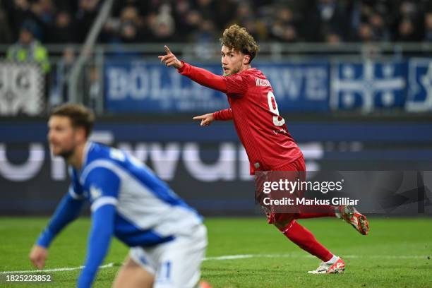 Luca Waldschmidt of 1.FC Köln celebrates after scoring a goal that was later disallowed following a VAR review during the Bundesliga match between SV...