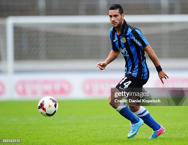 Serkan Goecer of Saarbruecken controls the ball during the third Bundesliga match between 1. FC Saarbruecken and Darmstadt 98 on September 28, 2013...