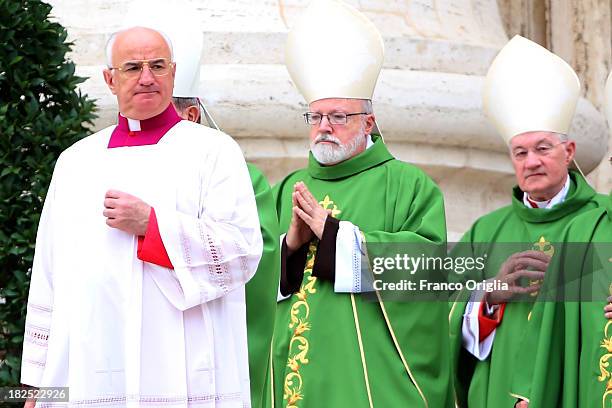 Archbishop of Boston Cardinal Sean O'Malley and Canadian cardinal Marc Ouellet attend a mass held by Pope Francis in St. Peter's square on the...