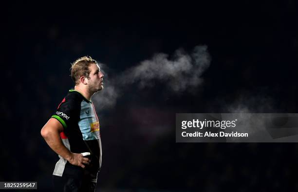 Joe Launchbury of Harlequins looks on during the Gallagher Premiership Rugby match between Harlequins and Sale Sharks at The Stoop on December 01,...
