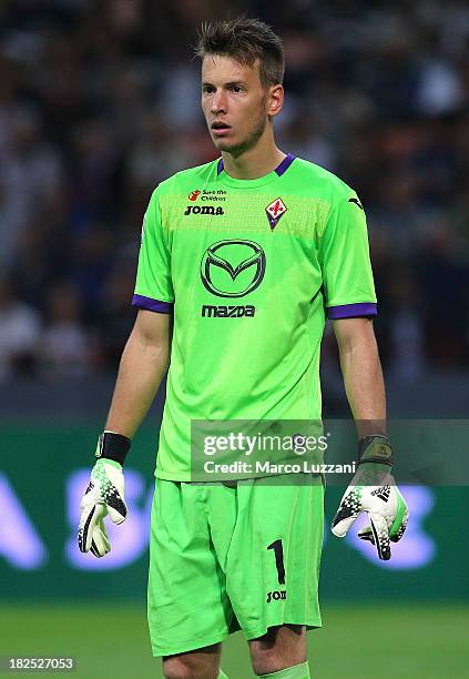 Norberto Murara Neto of ACF Fiorentina looks on during the Serie A match between FC Internazionale Milano and ACF Fiorentina at Giuseppe Meazza...