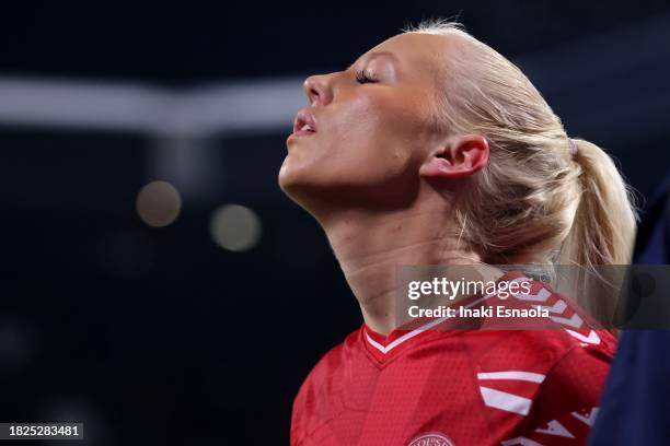 Amalie Vangsgaard from Denmark reacts during the UEFA Womens Nations League match between Germany and Denmark at Ostseestadion on December 01, 2023...