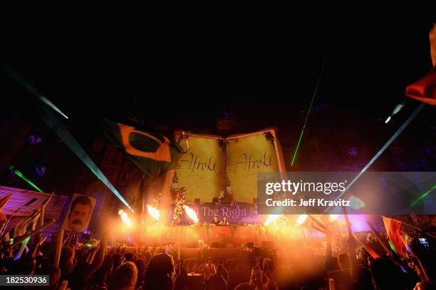 Chattahoochee Hills, GA Afroki spin onstage at TomorrowWorld Electronic Music Festival on September 28, 2013 in Chattahoochee Hills, Georgia.