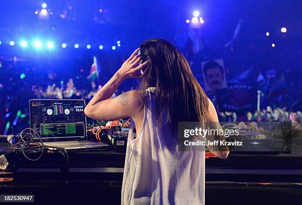 Chattahoochee Hills, GA Steve Aoki onstage at TomorrowWorld Electronic Music Festival on September 28, 2013 in Chattahoochee Hills, Georgia.