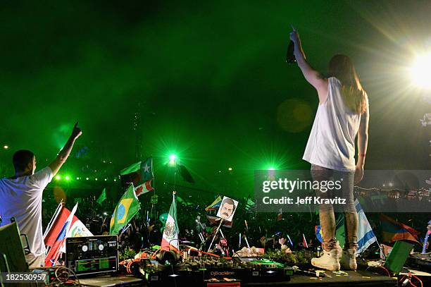 Chattahoochee Hills, GA Steve Aoki onstage at TomorrowWorld Electronic Music Festival on September 28, 2013 in Chattahoochee Hills, Georgia.