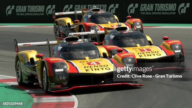 Pol Urra leads Coque Lopez and Jose Serrano into turn one during the Toyota Gazoo Racing GT Cup Final in the Gran Turismo World Series Finals at Fira...