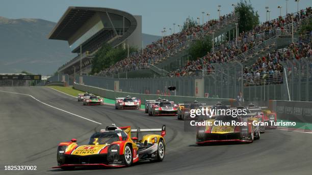 Coque Lopez leads the field into turn one during the Toyota Gazoo Racing GT Cup Final in the Gran Turismo World Series Finals at Fira de Barcelona on...