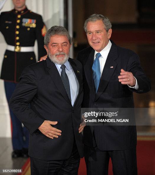 George Inacio US President George W. Bush greets Brazilian President Luiz Inacio ...