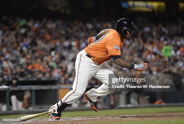 Tony Abreu of the San Francisco Giants bats against the San Diego Padres at AT&T Park on September 27, 2013 in San Francisco, California.