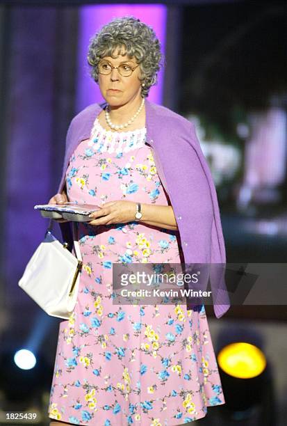 Actress Vicki Lawrence in her "Mama's Family" character speaks on stage during the TV Land Awards 2003 at the Hollywood Palladium on March 2, 2003 in...