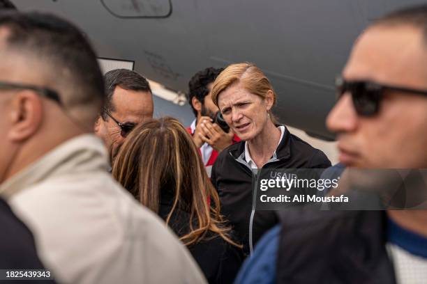 Administrator Samantha Power meets with members of the Egyptian Red Crescent and other officials as foreign aid intended for the Gaza Strip is...