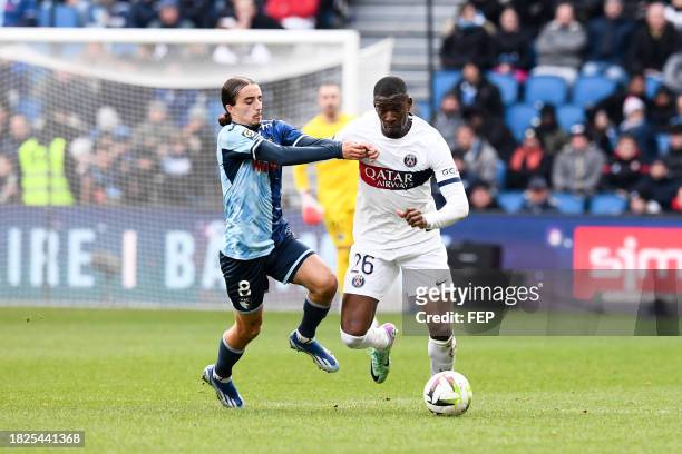 Yassine KECHTA - 26 Nordi MUKIELE during the Ligue 1 Uber Eats match between Havre Athletic Club and Paris Saint-Germain Football Club at Stade...