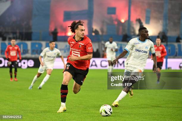 Arthur THEATE of Stade Rennais FC and Ismaila SARR of Olympique de Marseille during the Ligue 1 Uber Eats match between Olympique de Marseille and...