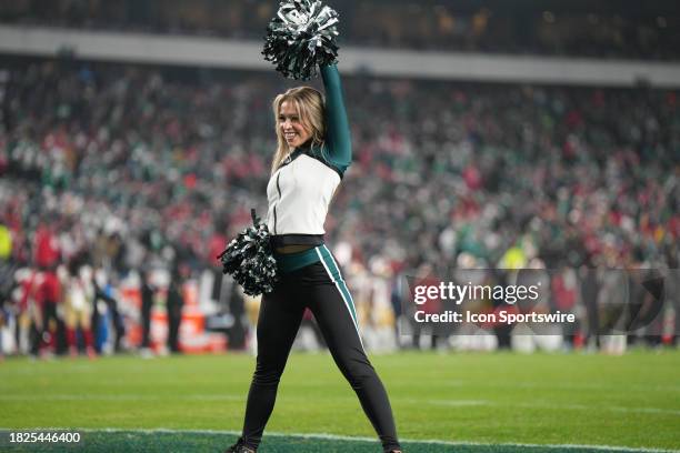 Philadelphia Eagles cheerleaders perform during the game between the San Fransisco 49ers and the Philadelphia Eagles on December 3, 2023 at Lincoln...