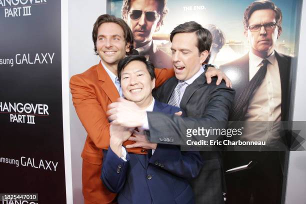 Bradley Cooper, Ken Jeong and Ed Helms arrive at Warner Bros. Premiere of The Hangover: Part III, on Monday, May 2013 in Los Angeles.