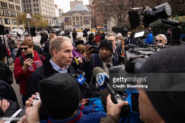 Janno Lieber, chairman and chief executive officer of the Metropolitan Transportation Authority , speaks to members of the media after a rally in...