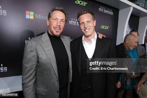 Oracle's Larry Ellison and executive producer David Ellison arrive at the LA premiere of "Star Trek Into Darkness" at The Dolby Theater on Tuesday,...