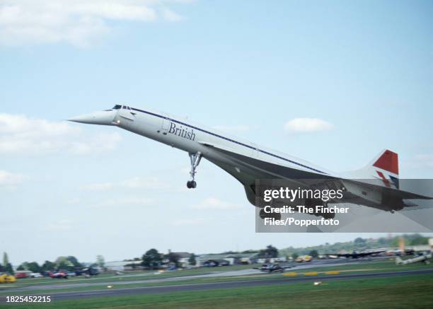 British Airways Concorde taking off from Farnborough Airport, circa 1980.