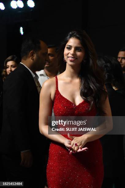 Bollywood actress Suhana Khan attends the premiere of Netflix's Indian Hindi-Language teen musical comedy film 'The Archies' in Mumbai on December 5,...