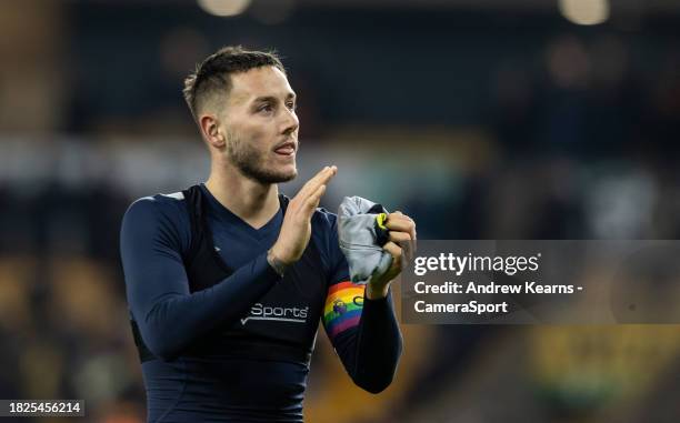 Burnley's Josh Brownhill, wearing a Rainbow themed armband supporting LGBTQ+ communities on the tenth anniversary of the Rainbow Laces campaign,...
