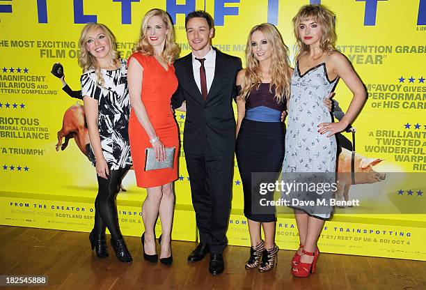 Joy McAvoy, Shauna Macdonald, James McAvoy, Joanne Froggatt and Imogen Poots attend the London Premiere of "Filth" at the Odeon West End on September...