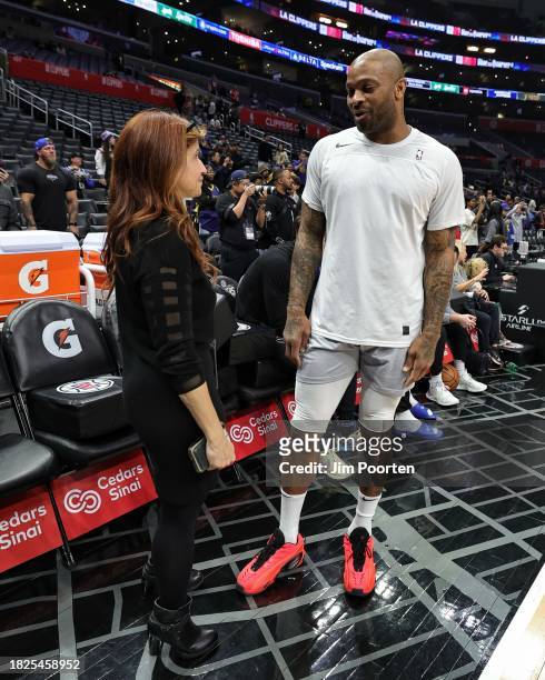 Tucker of the LA Clippers talks to journalist Rachel Nichols before the game against the Golden State Warriors on December 2, 2023 at Crypto.Com...