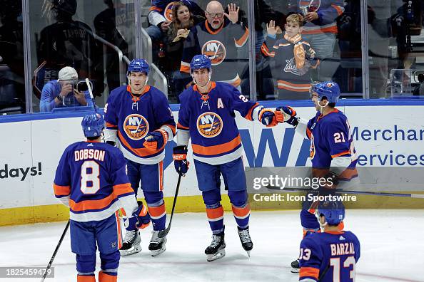 New York Islanders Center Brock Nelson celebrates after scoring a ...
