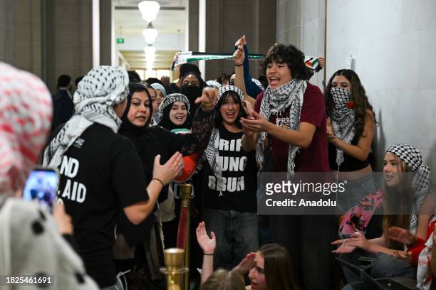 Over two thousand people pack S.F. City Hall as supervisor Dean Preston introduces resolution calling for cease-fire in Israeli attacks on Gaza,...