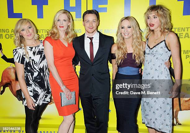 Joy McAvoy, Shauna Macdonald, James McAvoy, Joanne Froggatt and Imogen Poots attend the London Premiere of "Filth" at the Odeon West End on September...