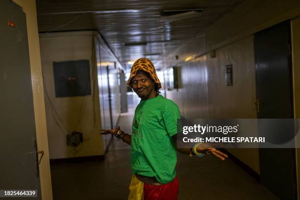 Fekat Circus artist Temsegen Girma does a face to a kid during the weekly smile therapy at the paediatric ward of the Black Lion Hospital in Addis...