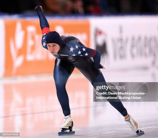 Brittany Bowe of USA competes in the 1000m Women race on Day 1 of the ISU World Cup Speed Skating at Var Energi Arena Sormarka on December 01, 2023...