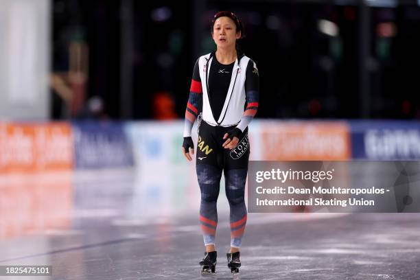 Miho Takagi of Japan competes in the 1000m Women race on Day 1 of the ISU World Cup Speed Skating at Var Energi Arena Sormarka on December 01, 2023...
