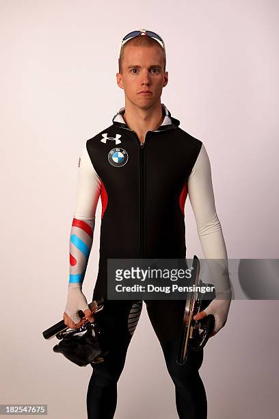 Long track speedskater Patrick Meek poses for a portrait during the USOC Media Summit ahead of the Sochi 2014 Winter Olympics on September 29, 2013...
