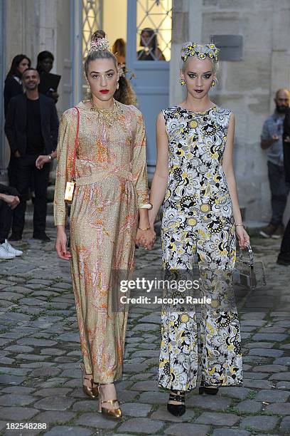 Mia Moretti and Margot leave the Delfina Delettrez Presents Jewelry Collection during Paris Fashion Week Womenswear SS14 - Day 7 on September 30,...