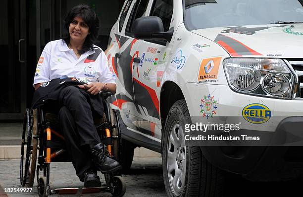 Arjuna Awardee Para athlete Deepa Malik who completed record of covering 9 cities and a distance of over 3000 kms in 10 days on September 30, 2013 in...