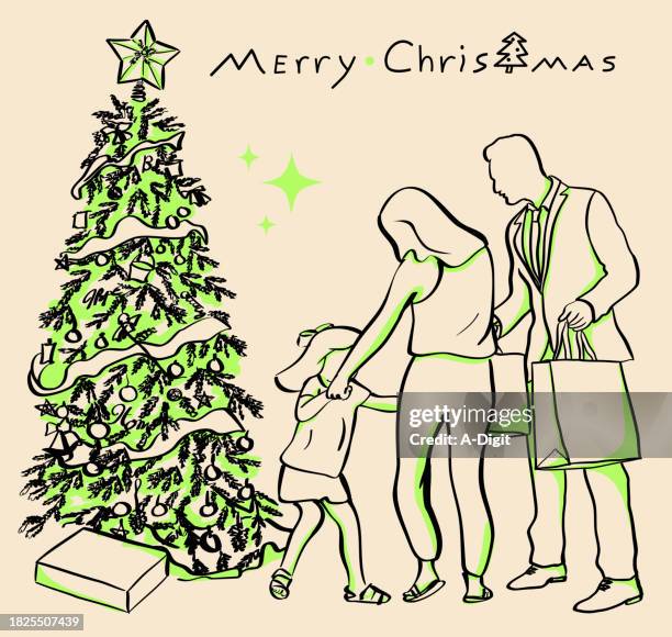 christmas family holiday tree lime - christmas family stock illustrations
