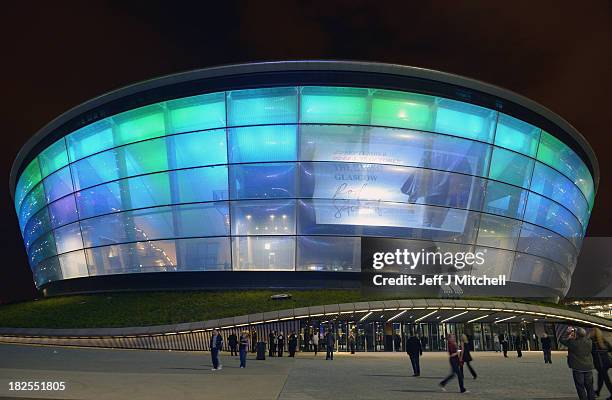 People stand outside as Rod Stewart performs at SSE Hydro Scotland's newest arena and concert venue on September 30, 2013 in Glasgow, Scotland....
