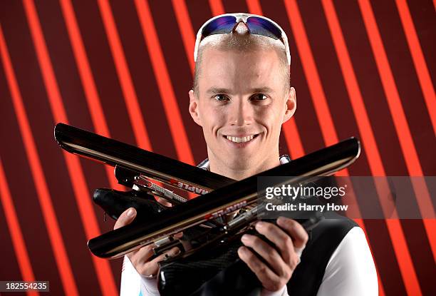 Long track speedskater Patrick Meek poses for a portrait during the USOC Media Summit ahead of the Sochi 2014 Winter Olympics on September 29, 2013...