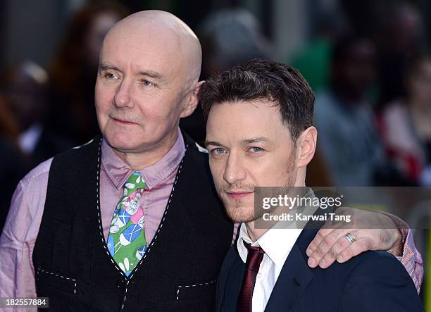 Irvine Welch and James McAvoy attend the London Premiere of "Filth" at the Odeon West End on September 30, 2013 in London, England.