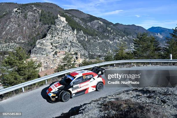 Kalle Rovanpera and Jonne Halttunen of Team Toyota Gazoo Racing WRT are driving the Toyota GR Yaris Rally1 Hybrid during the three-day FIA World...