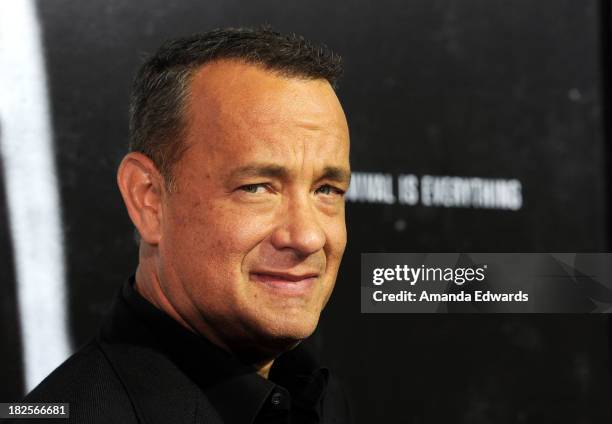 Actor Tom Hanks arrives at the Los Angeles premiere of "Captain Phillips" at the Academy of Motion Picture Arts and Sciences on September 30, 2013 in...