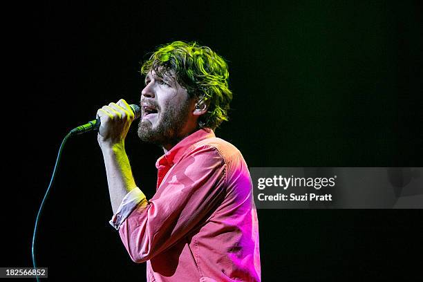 Wes Miles of Ra Ra Riot performs live at Bumbershoot at Seattle Center on September 1, 2013 in Seattle, Washington.