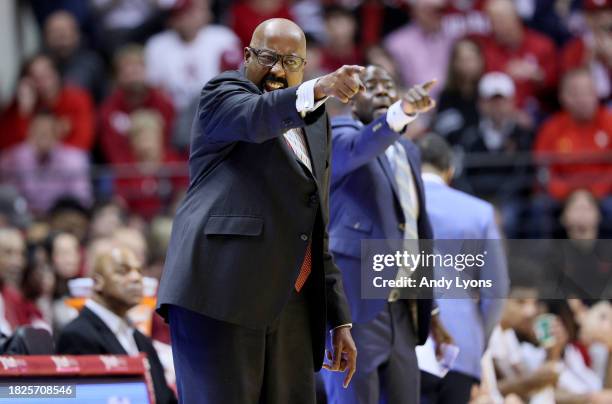 Mike Woodson the head of the Indiana Hoosiers against the Maryland Terrapins at Simon Skjodt Assembly Hall on December 01, 2023 in Bloomington,...