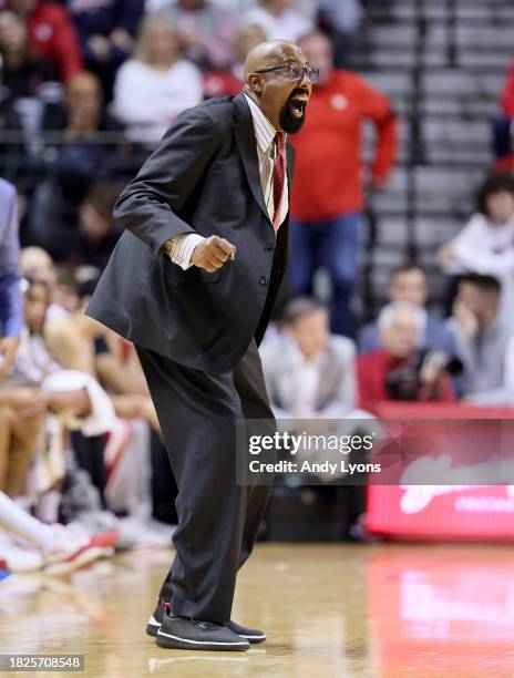 Mike Woodson the head of the Indiana Hoosiers against the Maryland Terrapins at Simon Skjodt Assembly Hall on December 01, 2023 in Bloomington,...