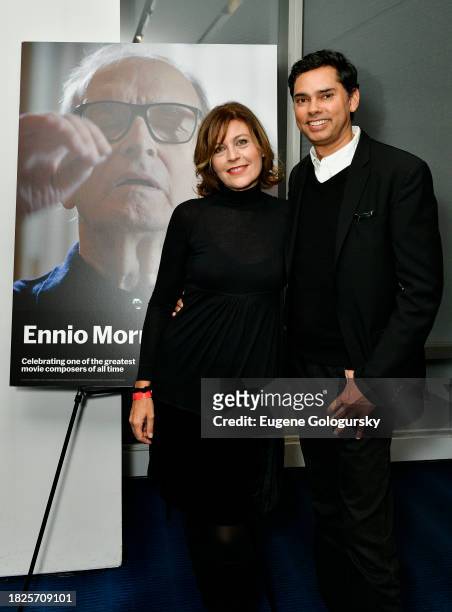 Camilla Cormanni and Rajendra Roy attend the Opening Night Of Ennio Morricone at The Museum of Modern Art on December 01, 2023 in New York City.